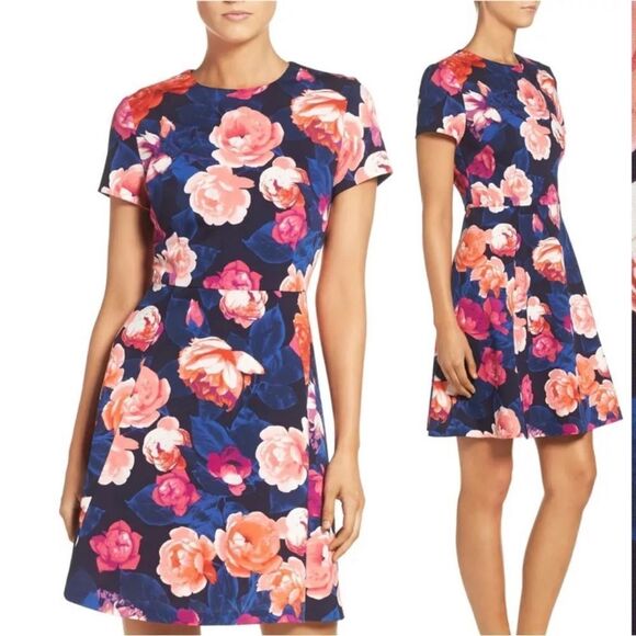 Eliza J NWT Floral Print Mini Dress Blue Multi Size 8 - Picture 1 of 10